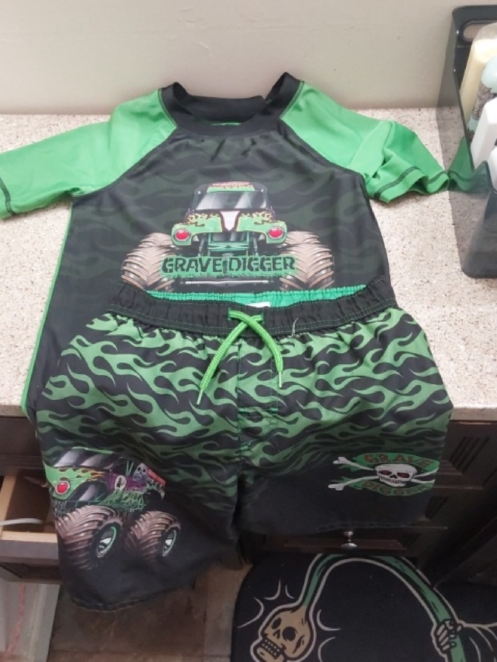 Grave Digger Green & Black Kids Rashguard Swim Set